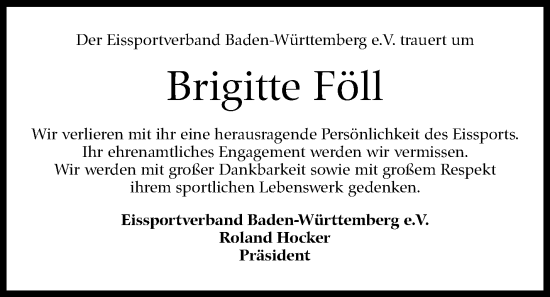 Traueranzeige von Brigitte Föll von Stuttgarter Zeitung / Stuttgarter Nachrichten