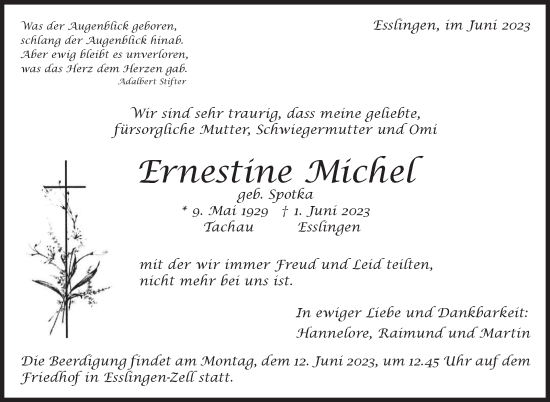 Traueranzeige von Ernestine Michel von Stuttgarter Zeitung / Stuttgarter Nachrichten