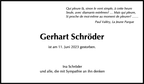 Traueranzeige von Gerhart Schröder von Stuttgarter Zeitung / Stuttgarter Nachrichten