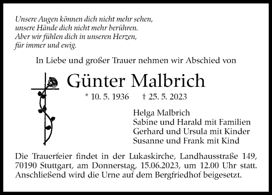 Traueranzeige von Günter Malbrich von Stuttgarter Zeitung / Stuttgarter Nachrichten