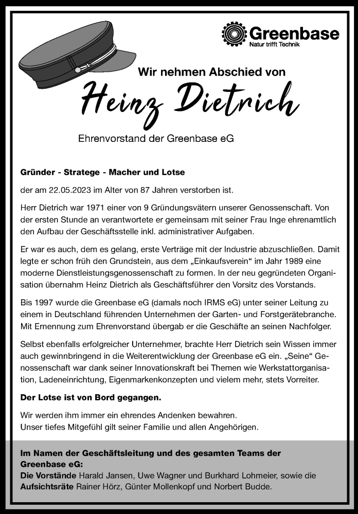  Traueranzeige für Heinz Dietrich vom 03.06.2023 aus Stuttgarter Zeitung / Stuttgarter Nachrichten