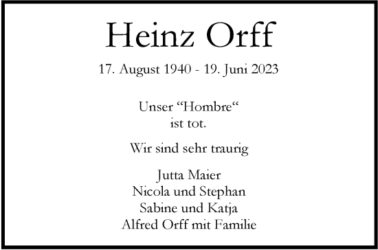 Traueranzeige von Heinz Orff von Stuttgarter Zeitung / Stuttgarter Nachrichten