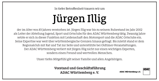 Traueranzeige von Jürgen Illig von Stuttgarter Zeitung / Stuttgarter Nachrichten