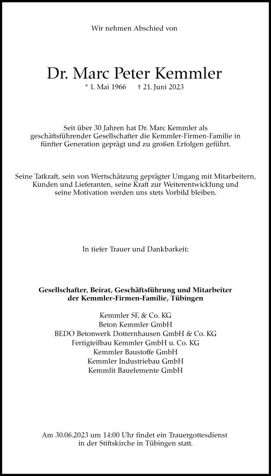 Traueranzeige von Marc Peter Kemmler von Stuttgarter Zeitung / Stuttgarter Nachrichten
