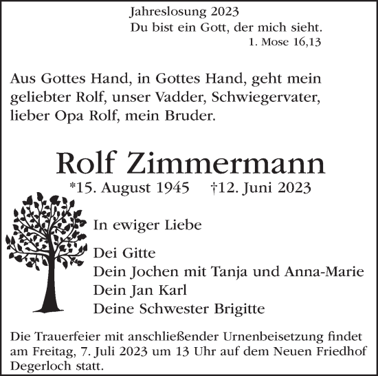 Traueranzeige von Rolf Zimmermann von Stuttgarter Zeitung / Stuttgarter Nachrichten