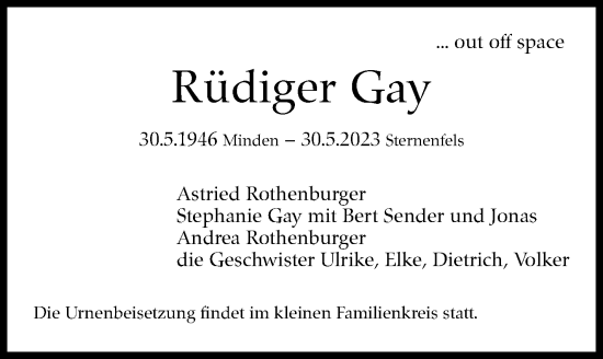Traueranzeige von Rüdiger Gay von Stuttgarter Zeitung / Stuttgarter Nachrichten