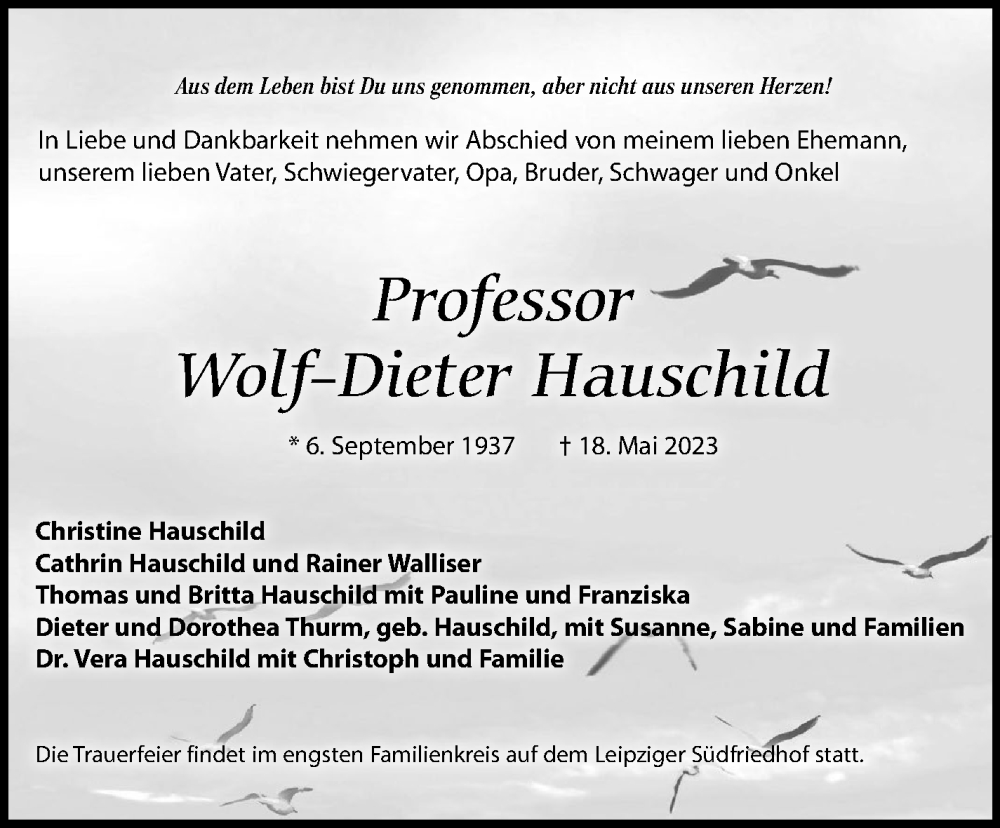  Traueranzeige für Wolf-Dieter Hauschild vom 24.06.2023 aus Stuttgarter Zeitung / Stuttgarter Nachrichten