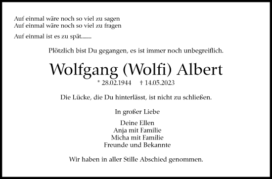 Traueranzeige von Wolfgang  Albert von Stuttgarter Zeitung / Stuttgarter Nachrichten