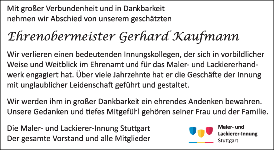 Traueranzeige von Gerhard Kaufmann von Stuttgarter Zeitung / Stuttgarter Nachrichten