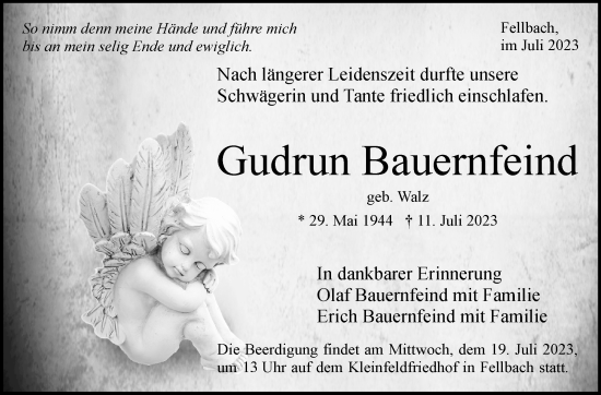 Traueranzeige von Gudrun Bauernfeind von Stuttgarter Zeitung / Stuttgarter Nachrichten