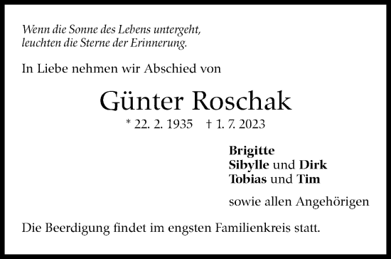 Traueranzeige von Günter Roschak von Stuttgarter Zeitung / Stuttgarter Nachrichten