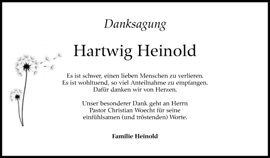 Traueranzeige von Hartwig Heinold von Stuttgarter Zeitung / Stuttgarter Nachrichten