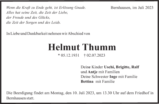 Traueranzeige von Helmut Thumm von Stuttgarter Zeitung / Stuttgarter Nachrichten