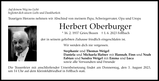 Traueranzeige von Herbert Oberburger von Stuttgarter Zeitung / Stuttgarter Nachrichten