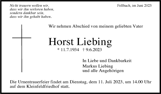 Traueranzeige von Horst Liebing von Stuttgarter Zeitung / Stuttgarter Nachrichten