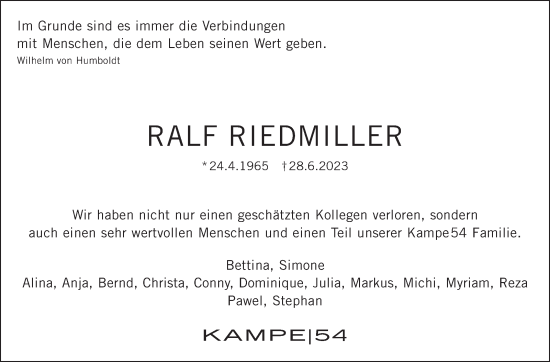 Traueranzeige von Ralf Riedmiller von Stuttgarter Zeitung / Stuttgarter Nachrichten