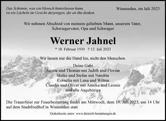 Traueranzeige von Werner Jahnel von Stuttgarter Zeitung / Stuttgarter Nachrichten