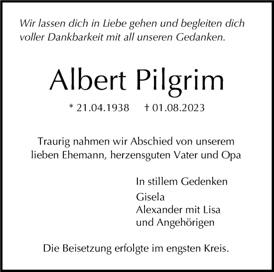Traueranzeige von Albert Pilgrim von Stuttgarter Zeitung / Stuttgarter Nachrichten