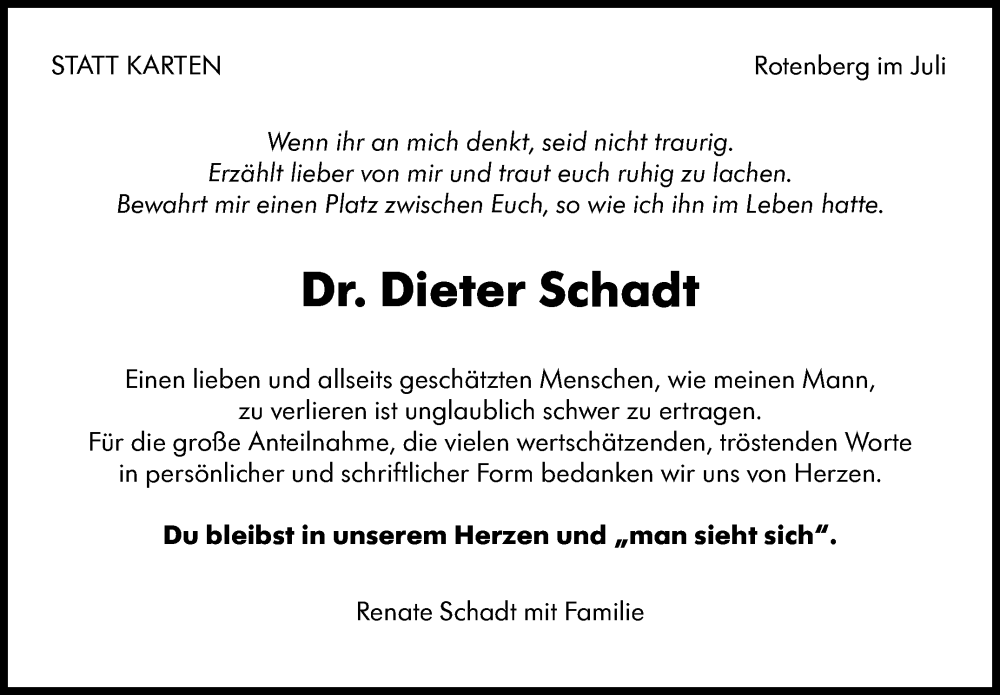  Traueranzeige für Dieter Schadt vom 12.08.2023 aus Stuttgarter Zeitung / Stuttgarter Nachrichten