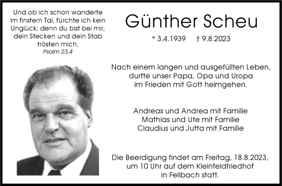 Traueranzeige von Günther Scheu von Stuttgarter Zeitung / Stuttgarter Nachrichten