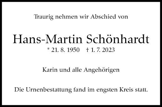 Traueranzeige von Hans-Martin Schönhardt von Stuttgarter Zeitung / Stuttgarter Nachrichten