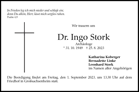 Traueranzeige von Ingo Stork von Stuttgarter Zeitung / Stuttgarter Nachrichten