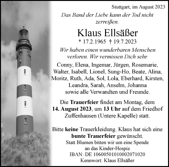 Traueranzeige von Klaus Ellsäßer von Stuttgarter Zeitung / Stuttgarter Nachrichten