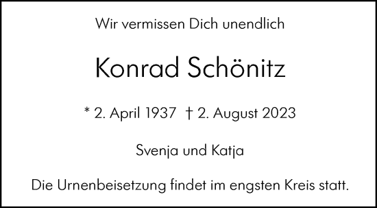 Traueranzeige von Konrad Schönitz von Stuttgarter Zeitung / Stuttgarter Nachrichten