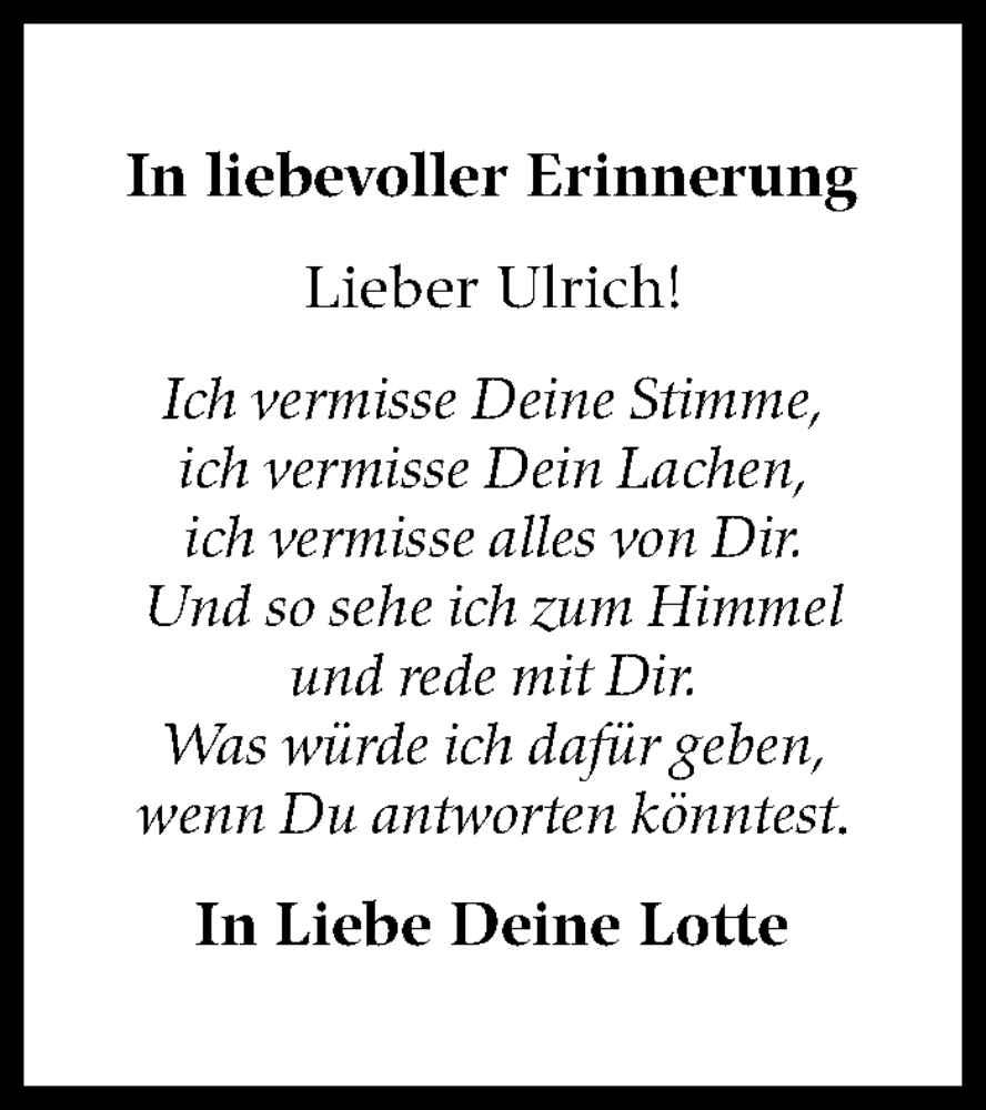  Traueranzeige für Ulrich Gerlach vom 25.08.2023 aus Stuttgarter Zeitung / Stuttgarter Nachrichten