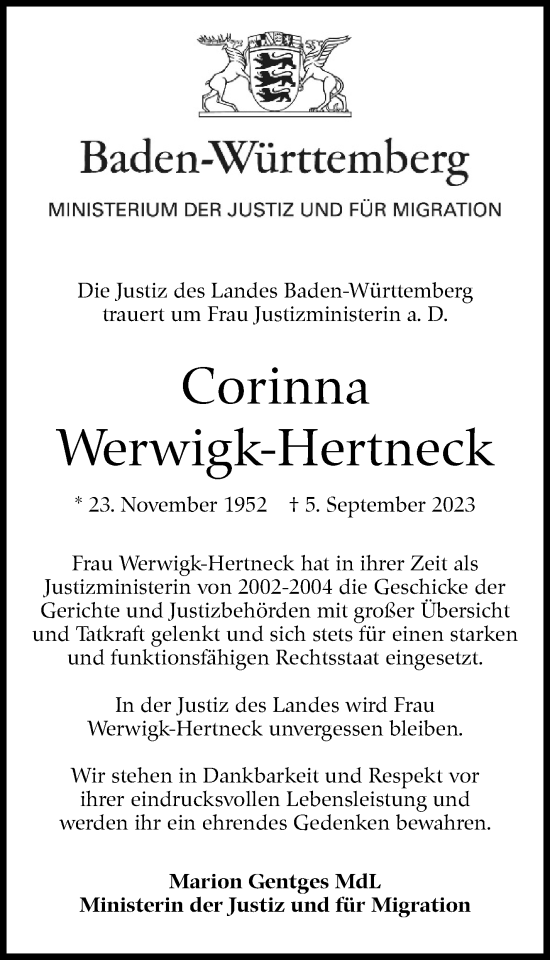 Traueranzeige von Corinna Werwigk-Hertneck von Stuttgarter Zeitung / Stuttgarter Nachrichten