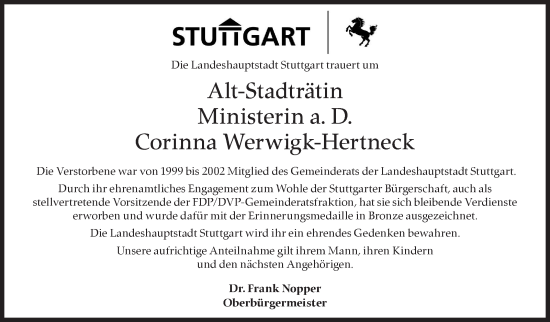 Traueranzeige von Corinna Werwigk-Hertneck von Stuttgarter Zeitung / Stuttgarter Nachrichten