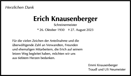 Traueranzeige von Erich Knausenberger von Stuttgarter Zeitung / Stuttgarter Nachrichten