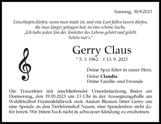 Traueranzeige von Gerry Claus von Stuttgarter Zeitung / Stuttgarter Nachrichten