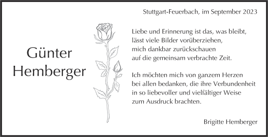 Traueranzeige von Günter Hemberger von Stuttgarter Zeitung / Stuttgarter Nachrichten