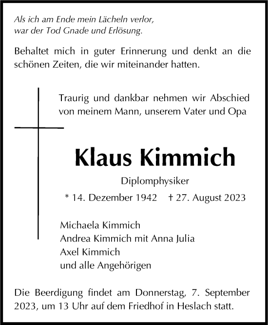 Traueranzeige von Klaus Kimmich von Stuttgarter Zeitung / Stuttgarter Nachrichten