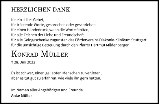 Traueranzeige von Konrad Müller von Stuttgarter Zeitung / Stuttgarter Nachrichten
