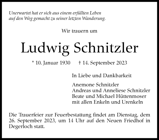 Traueranzeige von Ludwig Schnitzler von Stuttgarter Zeitung / Stuttgarter Nachrichten