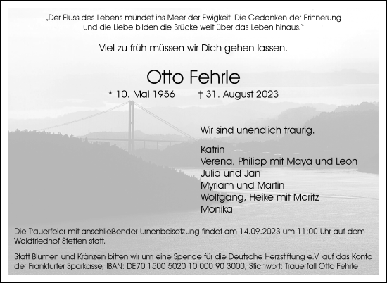 Traueranzeige von Otto Fehrle von Stuttgarter Zeitung / Stuttgarter Nachrichten