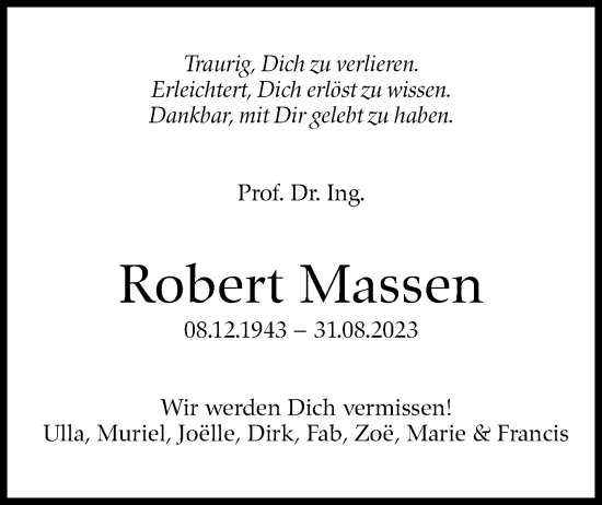 Traueranzeige von Robert Massen von Stuttgarter Zeitung / Stuttgarter Nachrichten