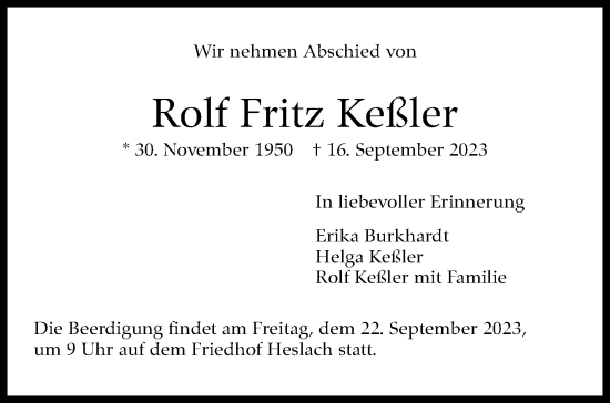 Traueranzeige von Rolf Fritz Keßler von Stuttgarter Zeitung / Stuttgarter Nachrichten