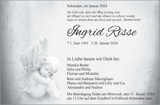 Traueranzeige von Ingrid Risse von Stuttgarter Zeitung / Stuttgarter Nachrichten