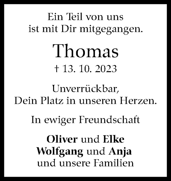 Traueranzeige von Thomas  von Stuttgarter Zeitung / Stuttgarter Nachrichten