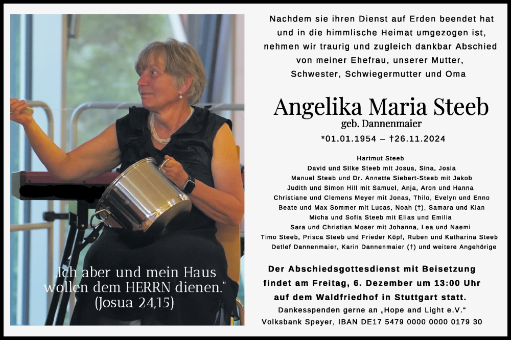  Traueranzeige für Angelika Maria Steeb vom 02.12.2024 aus Stuttgarter Zeitung / Stuttgarter Nachrichten