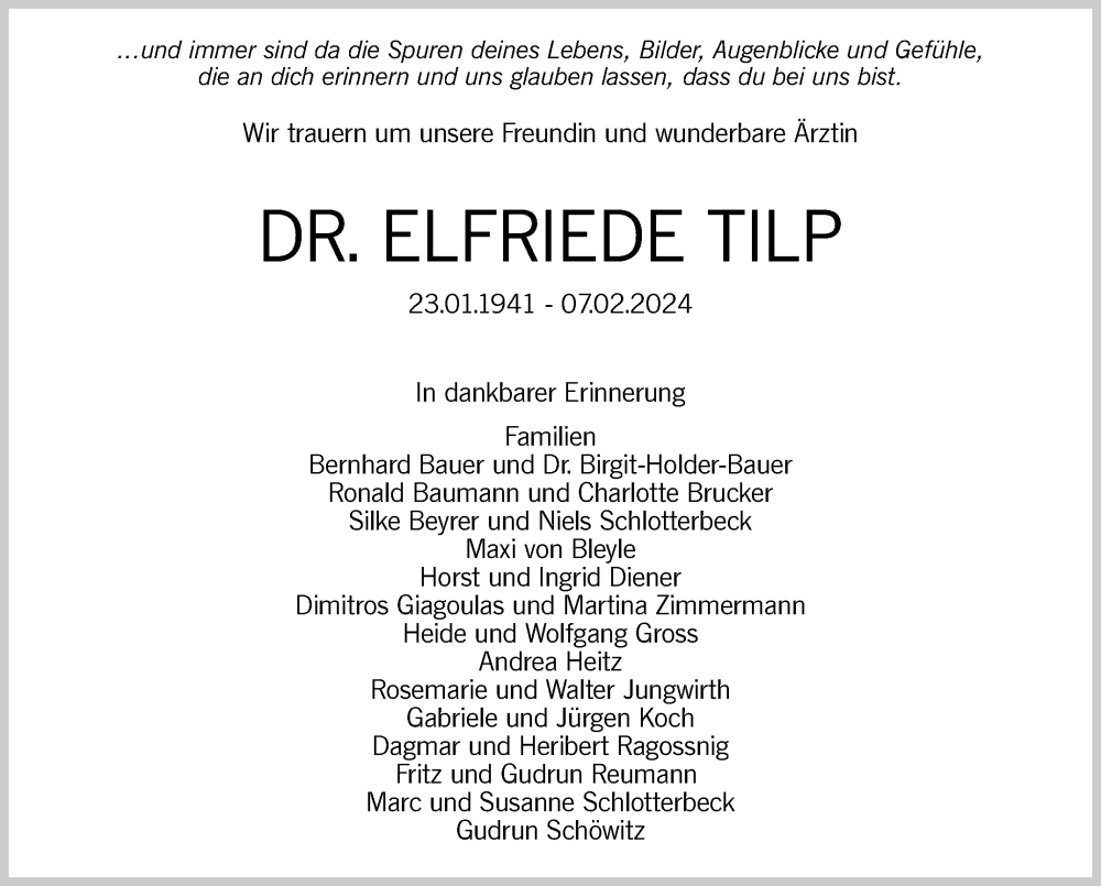  Traueranzeige für Elfriede Tilp vom 17.02.2024 aus Stuttgarter Zeitung / Stuttgarter Nachrichten