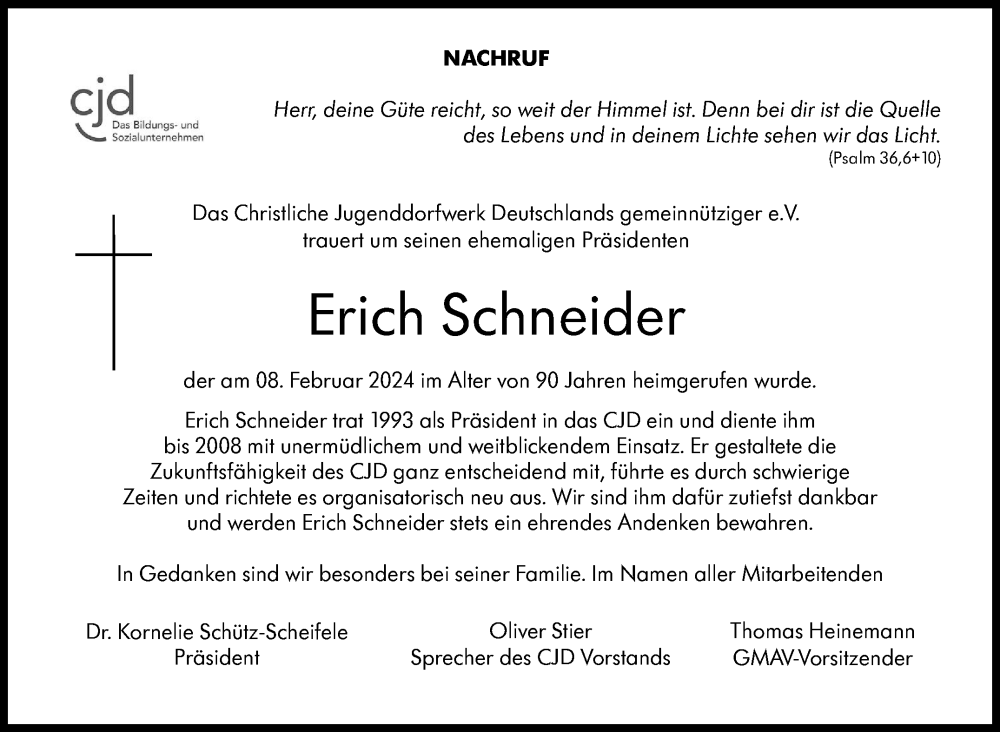  Traueranzeige für Erich Schneider vom 17.02.2024 aus Stuttgarter Zeitung / Stuttgarter Nachrichten