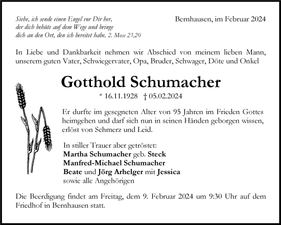 Traueranzeige von Gotthold Schumacher von Stuttgarter Zeitung / Stuttgarter Nachrichten
