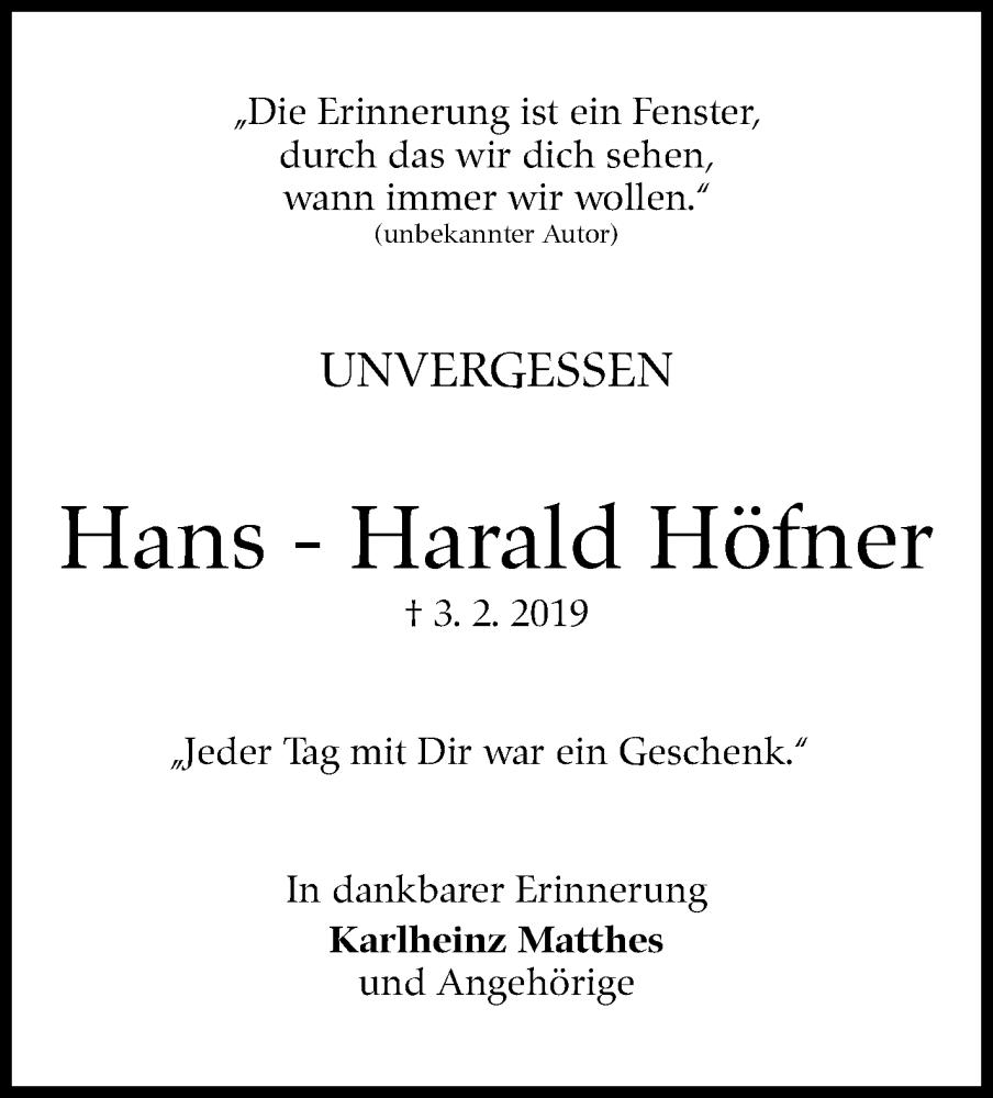  Traueranzeige für Hans-Harald Höfner vom 03.02.2024 aus Stuttgarter Zeitung / Stuttgarter Nachrichten