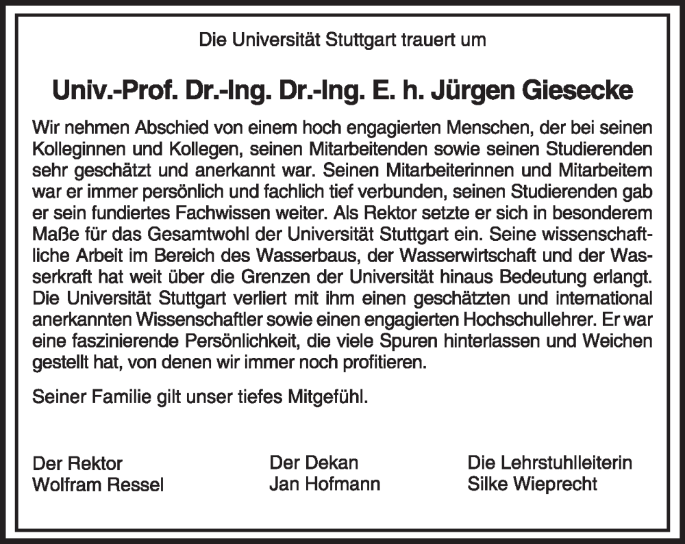 Traueranzeige für Jürgen Giesecke vom 10.02.2024 aus Stuttgarter Zeitung / Stuttgarter Nachrichten