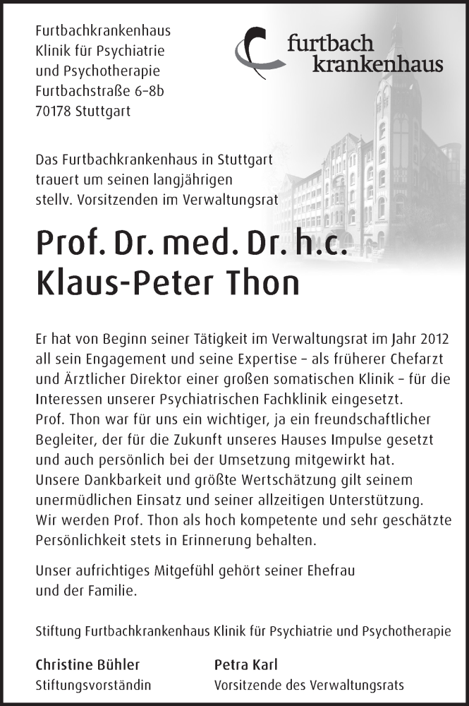  Traueranzeige für Klaus-Peter Thon vom 28.02.2024 aus Stuttgarter Zeitung / Stuttgarter Nachrichten