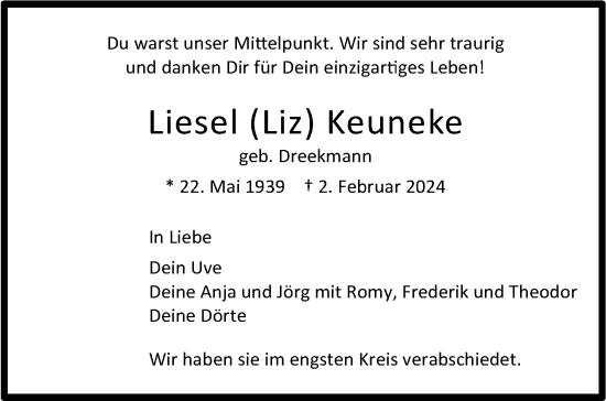 Traueranzeige von Liesel Keuneke von Stuttgarter Zeitung / Stuttgarter Nachrichten